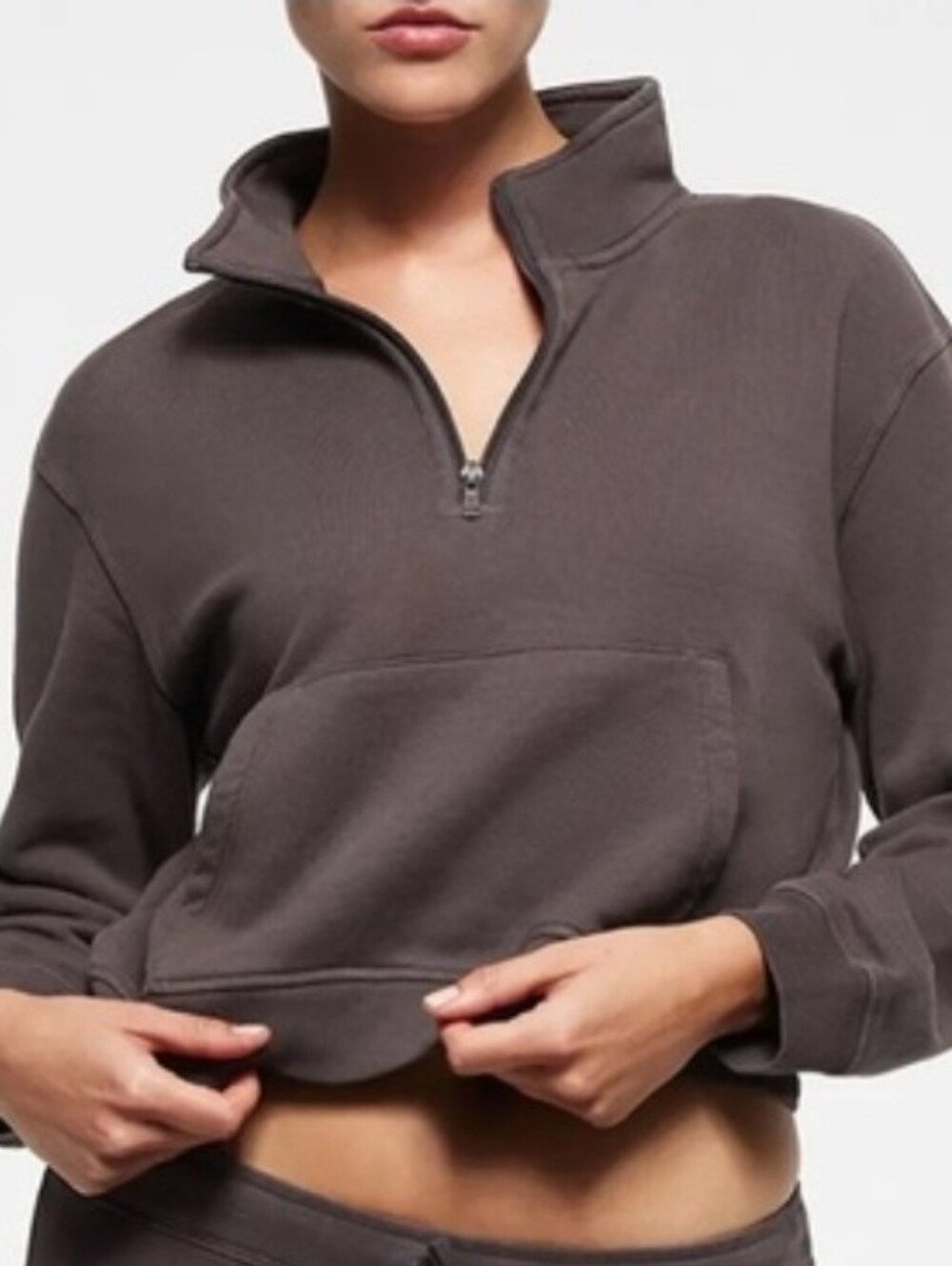 SKIMS Chocolate Brown Half-Zip Cropped Sweatshirt